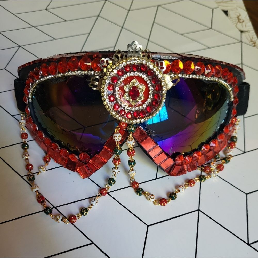 Hand Made Burning Man Goggles 🔥 Bohemian Red Mirrored Magic